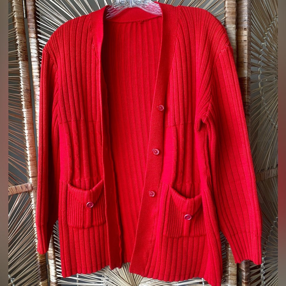 Vintage Red Chunky Knit Cardigan Sweater